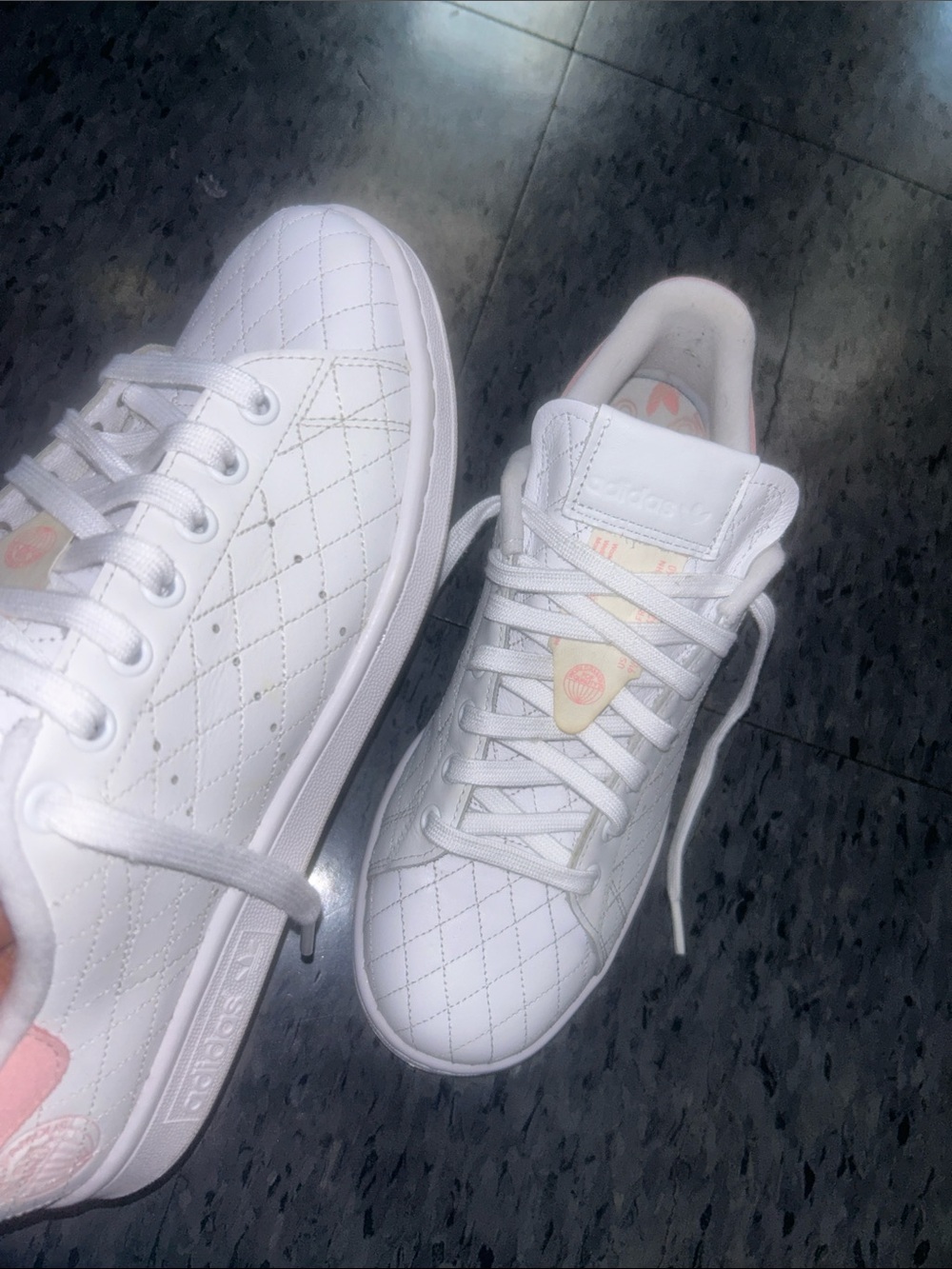 Adidas White Quilted Women’s Sneakers with Pink Accent - Picture 1 of 10